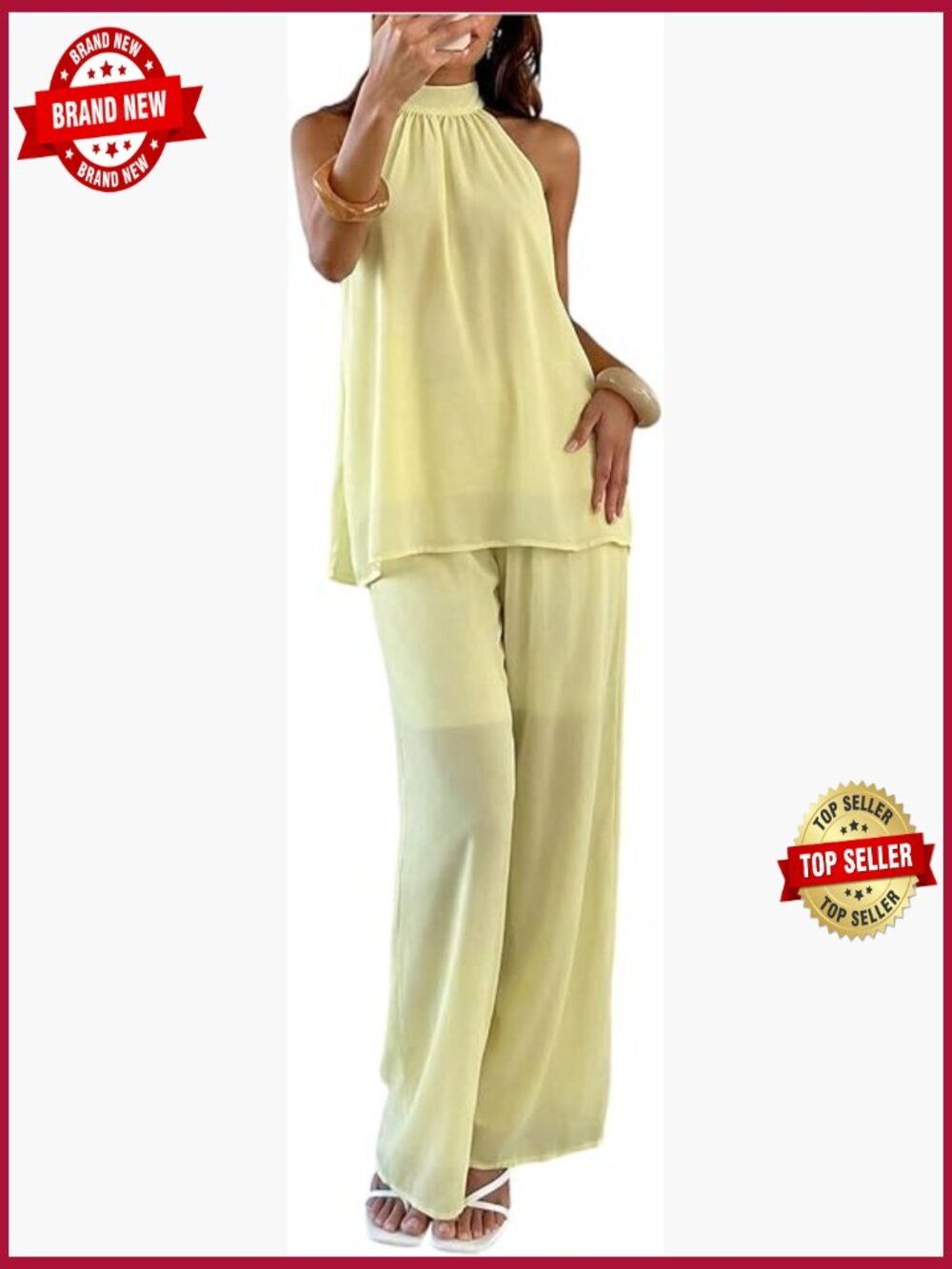 Women's 2 Piece Halter Tank Wide Leg Pant Summer Set Outfit Vacation